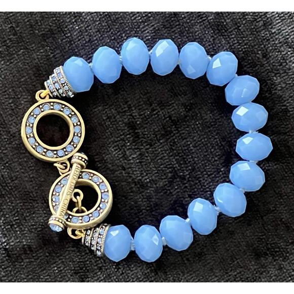 Heidi Daus Faceted Glass Beads Crystal Rhinestone Toggle Bracelet Blue Signed - Picture 8 of 12
